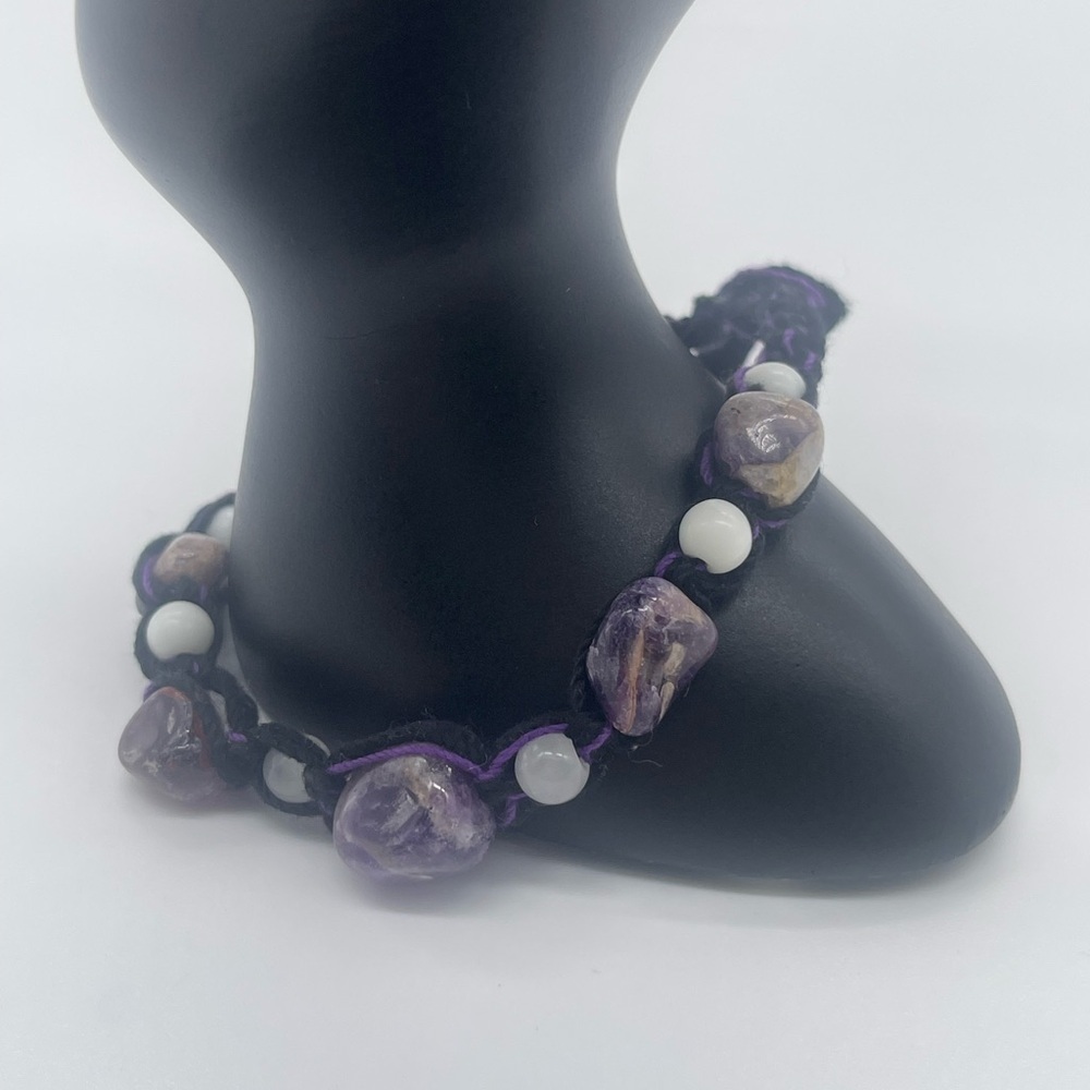 Semi Precious Stone, Amethyst & Agate & Quartz Adjustable Bracelet